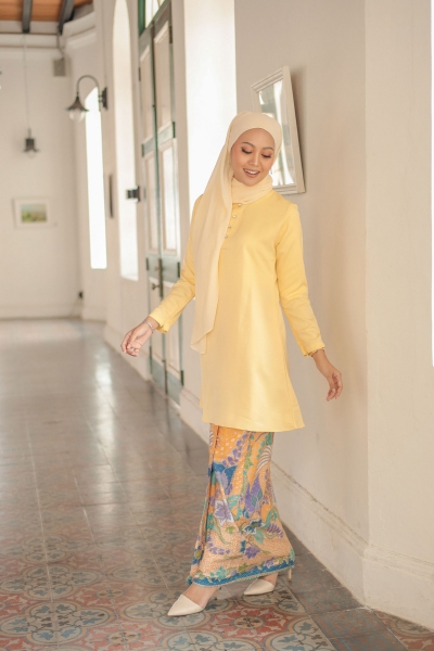 AS-IS Esther Kurung Batik in Pastel Yellow (TOP)
